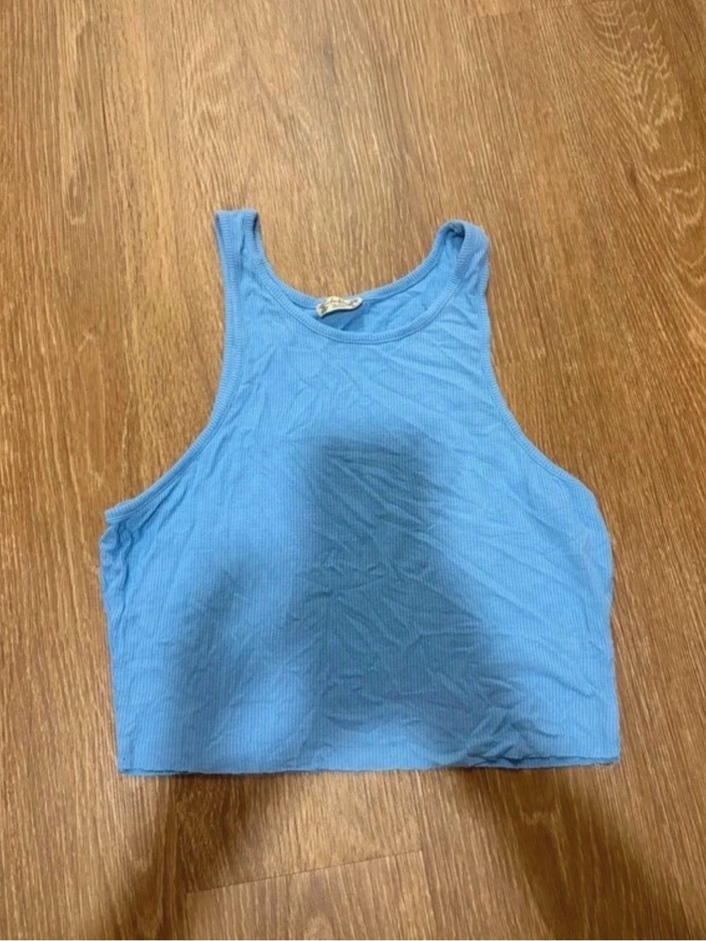 Free People Sky Blue Ribbed Cropped Tank